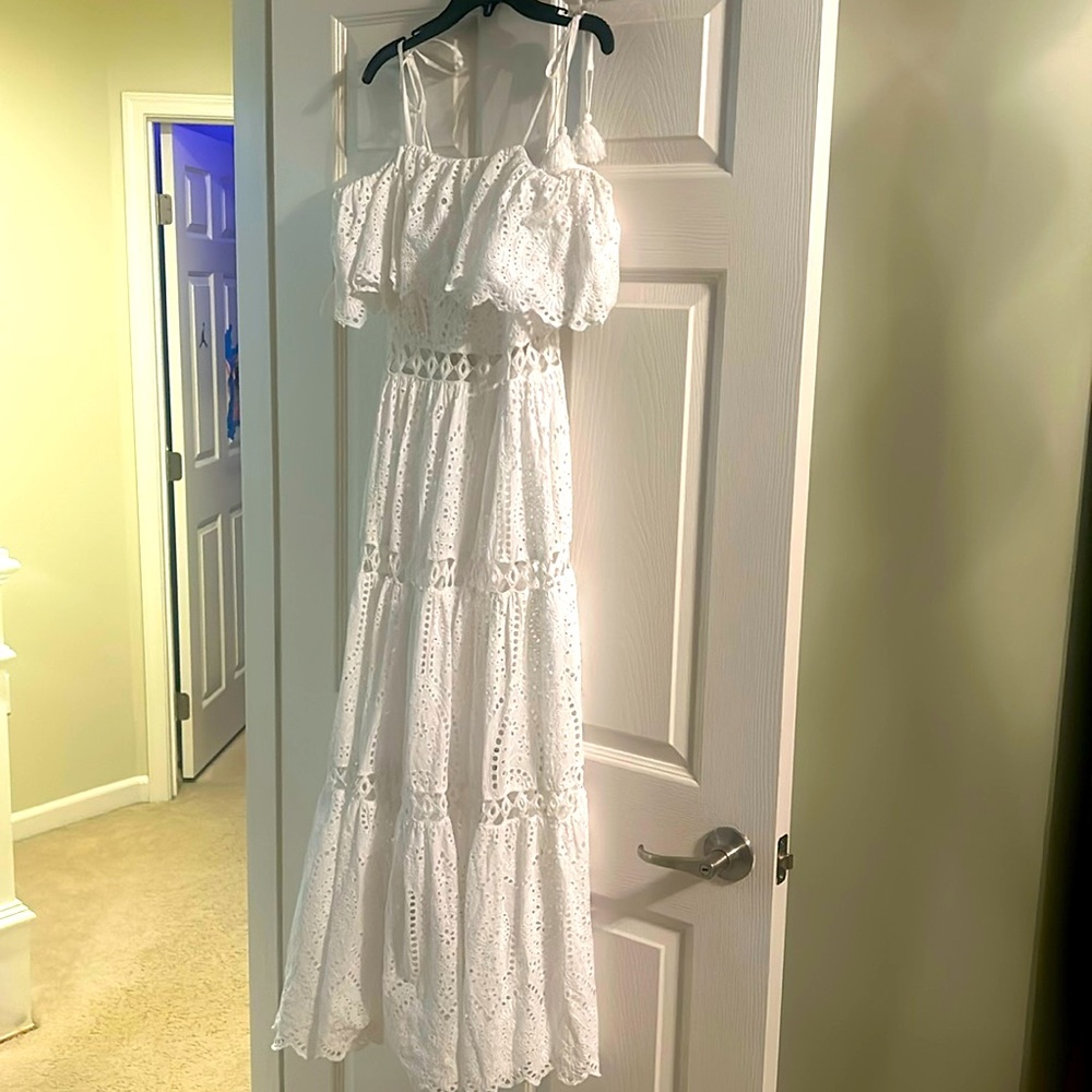 Place nationale one of a kind white eyelet dress